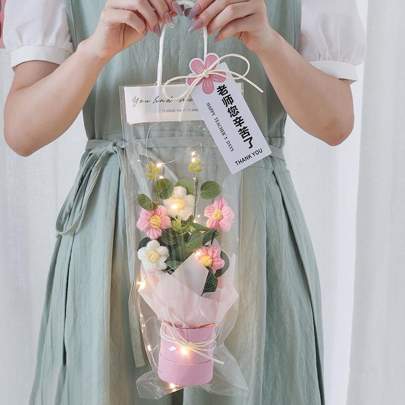 Crochet Flower Lighting Flower Bouquet Handmade Woven Flowers Knitted Graduation Bouquet Wedding Party Bouquet Gift