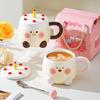 Creative Cartoon Cake Cup Birthday Gift Souvenir Ceramic Cup Cute Good Looking Water Cup with Lid Mug