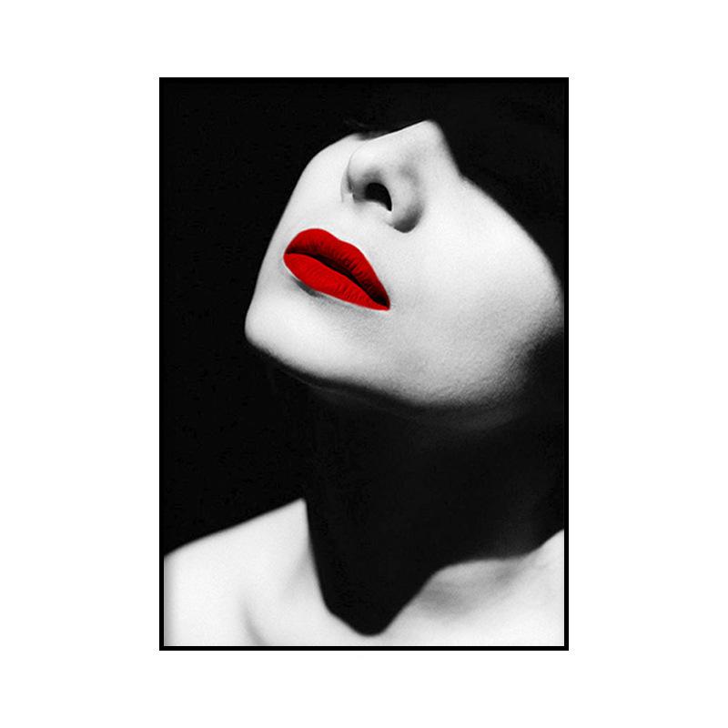 Modern Black and White Sexy Smoking Women with Red Lip Hat Canvas Painting Wall Art Pictures for Living Room Cuadros Home Decor