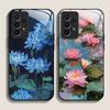 Retro Oil Painting Lotus Flower Pattern Tempered Phone Case for Samsung Galaxy A57 A37 A56 A55 A54 A53 A52 A51 A36 A15 A14 Cover