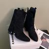 Thick heel pointed trousers boots fried street one pedal small short boots women's 2025 autumn and winter new brown western cowboy boots