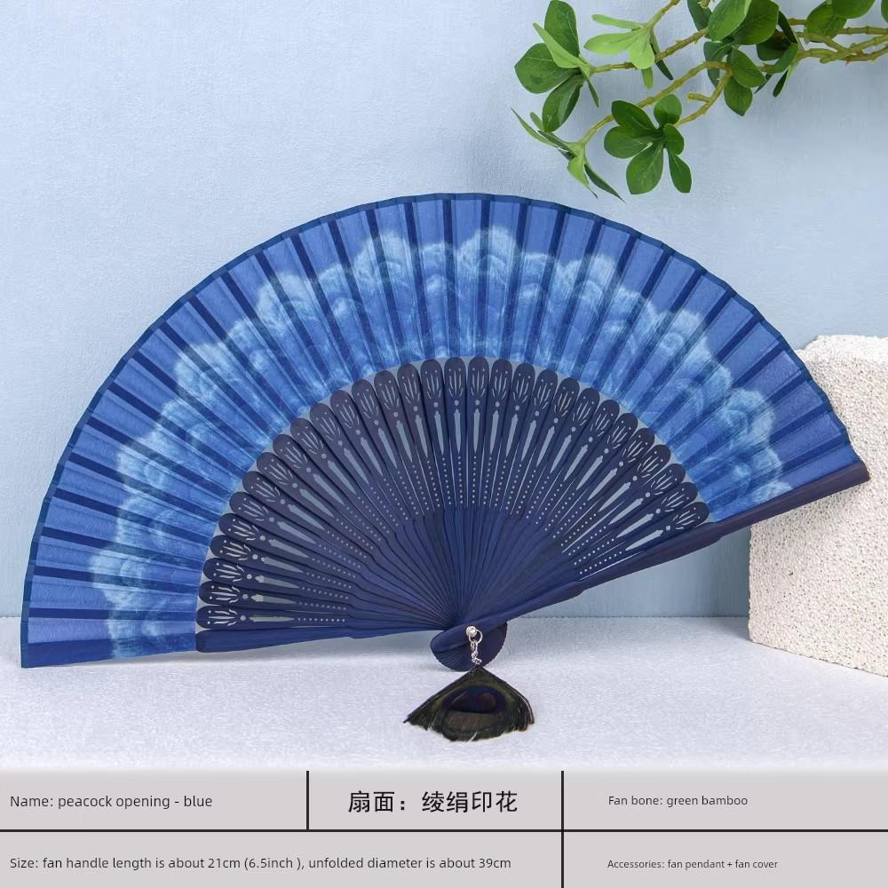 Chinese Style Gifts Ghatpot Silk Portable Portable Fan Dance Fan Performance Fan Summer Ink Painting Folding Fan Chinese Ancient Style Cut Out Men