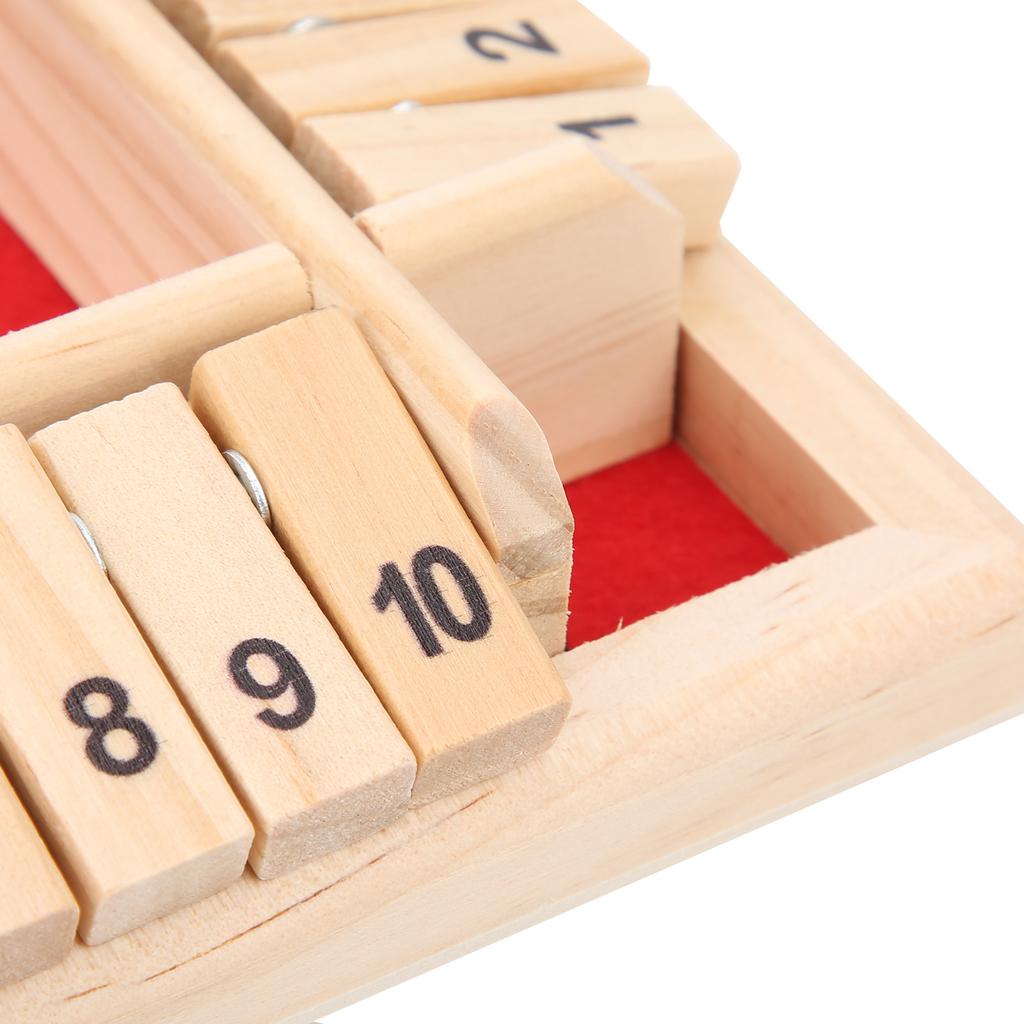 Wooden Shut the Box Dice Game 4 Sided 10 Numbers Board Tabletop Pub Game for Kids Adults