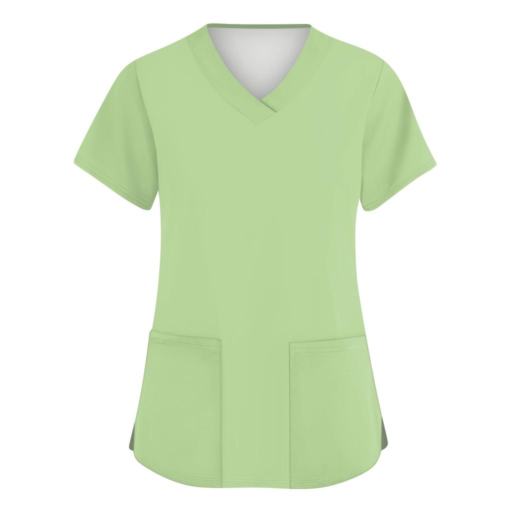 Women's Fashion V-neck Short Sleeve Workwear With Pockets Printed Tops