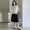 Elssibeui Drawstring Pleated Skirt_Black