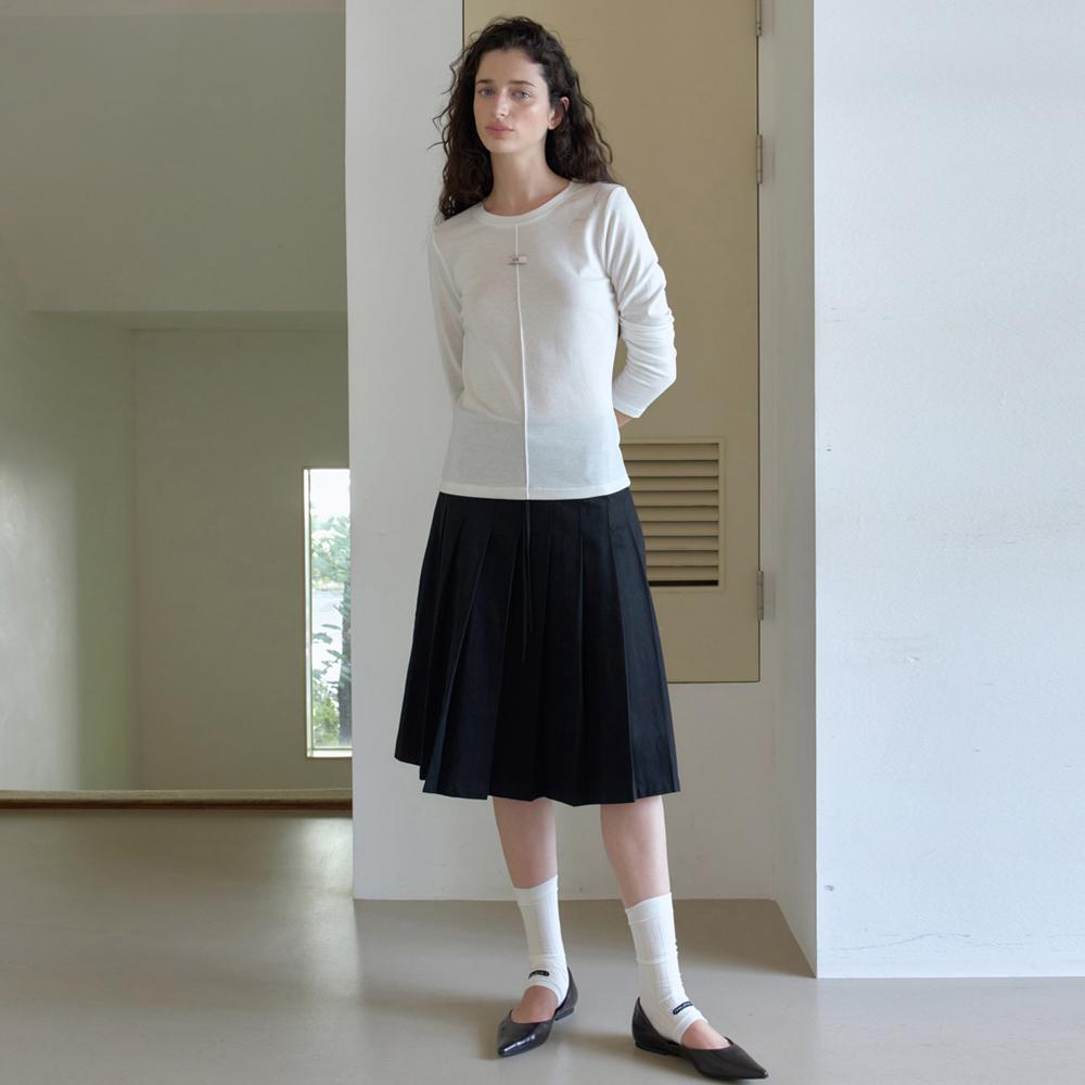 Elssibeui Drawstring Pleated Skirt_Black