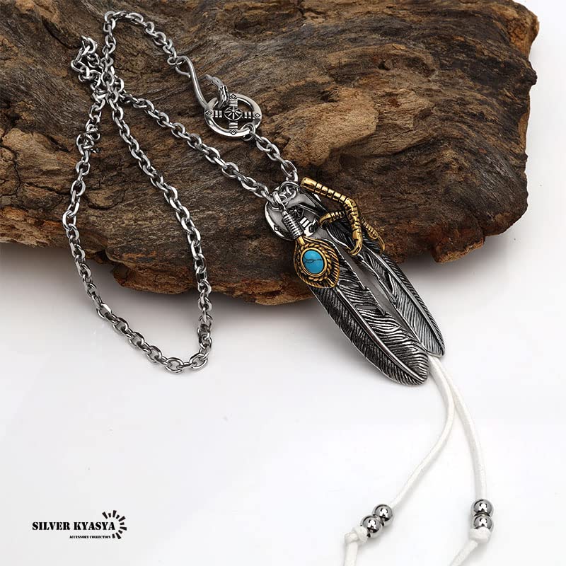 Stainless Steel Double Feather Necklace Pendant Silver Sun Turquoise Feather Necklace Extra Large Feather Custom Feather Necklace Popular [silver