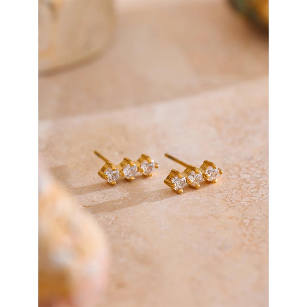 Eetit High Quality Shiny Cubic Zirconia Daily Stud Earrings for Women Stainless Steel Delicate Popular Versatile Jewelry Gift