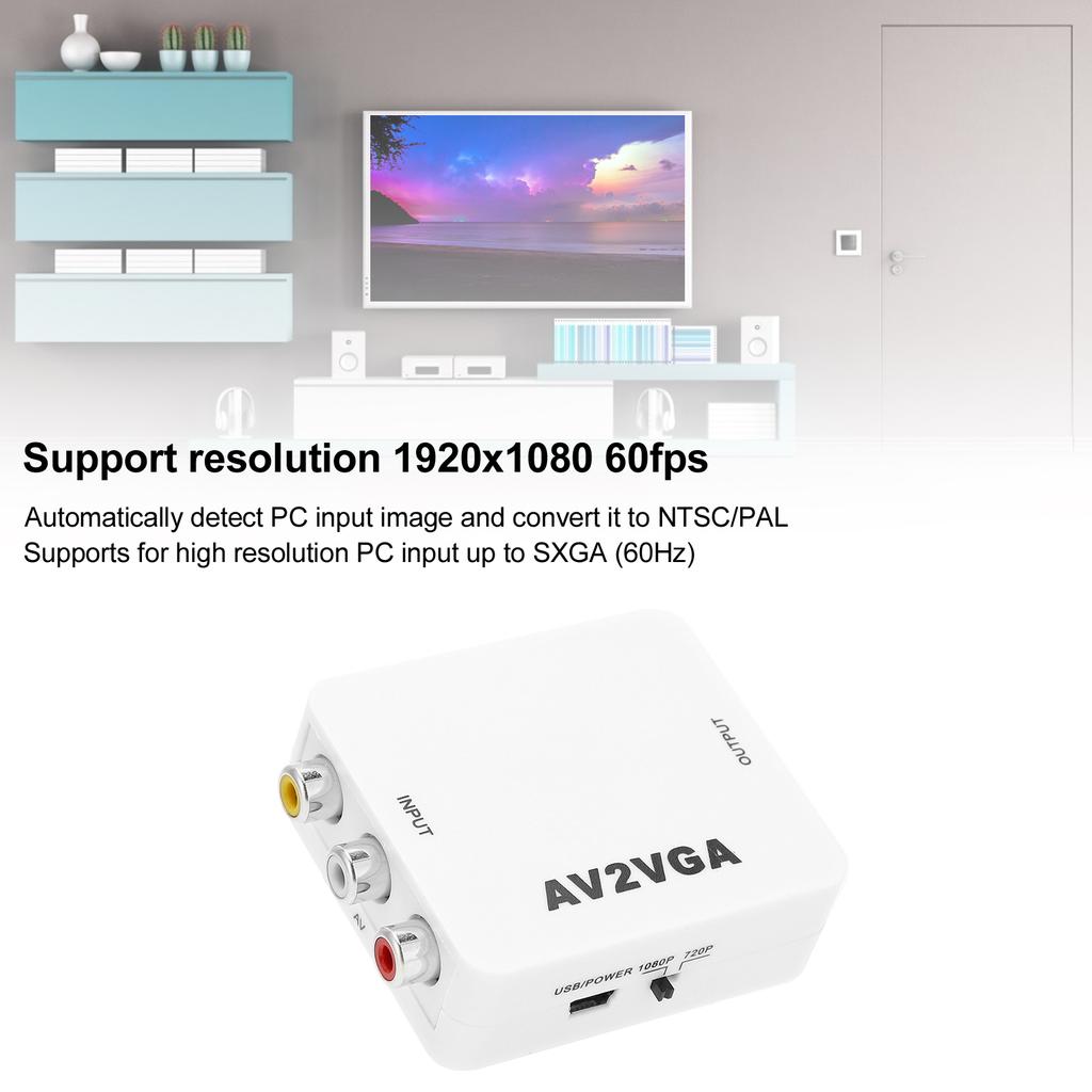 For AV To VGA Conveter Portable 1920x1080 HD AV2VGA Video Converter with USB Cable