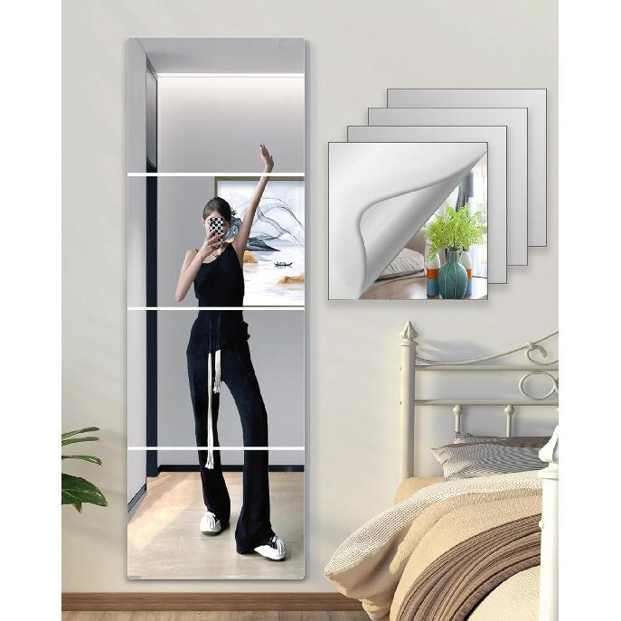 Shatterproof Wall Mirror Full Length for Bedroom, Acrylic Gym Mirrors For Home, Extra Thick: 0.12 inch, 12 x 12 inch x 4 Pcs, Workout Mirrors Safe