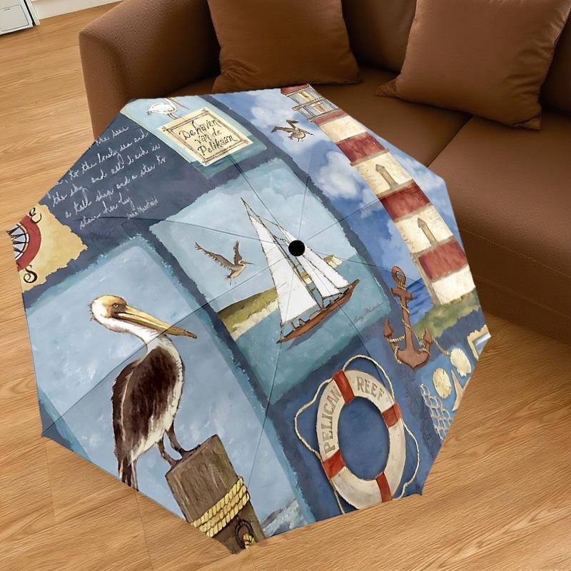 1PC Lighthouse Sailboat Umbrella-8-Rib Reinforced Portable Folding Travel Suitable for All Seasons Outdoor Daily Use-J365