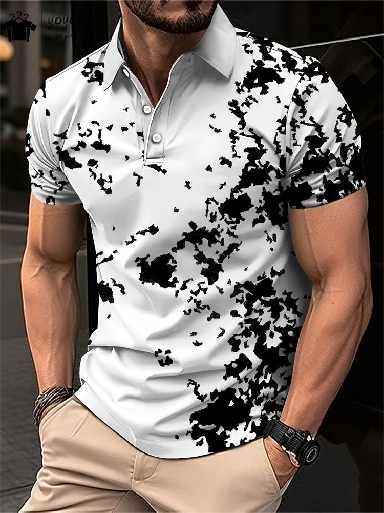 Summer Simple Pattern Print Polo Men's Shirts Street Fashion Mens Clothing Simple Men's Short Sleeve Shirts Mens Polo Shirts Top