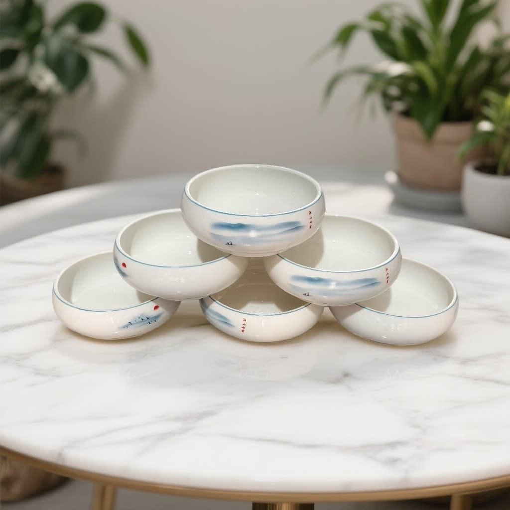 Artistic Ceramic Drum Bowl for Pickled Fish & Noodles - Lotus Design