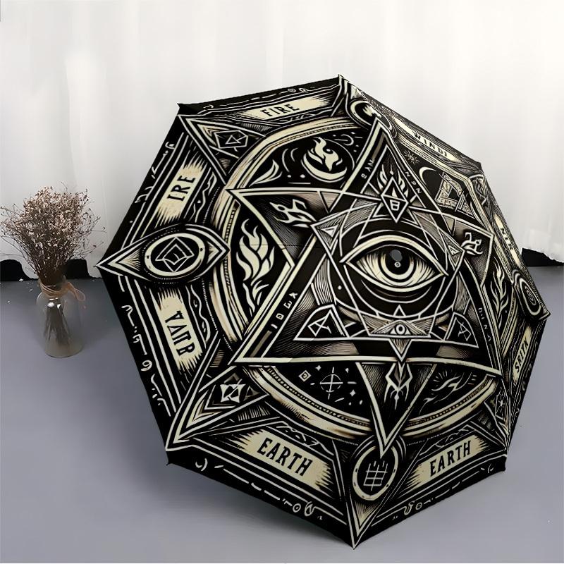 1pc Mystic Symbols Automatic Folding Umbrella - Design, Durable Iron Frame for Travel, Outdoor, Beach Fashion Accessory a0920032