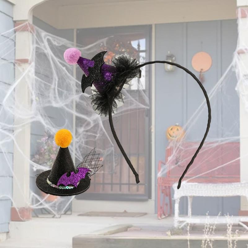 Cute Headband+ Hair Clip for Girls Witch Hat Shape Festival Hair Supplies