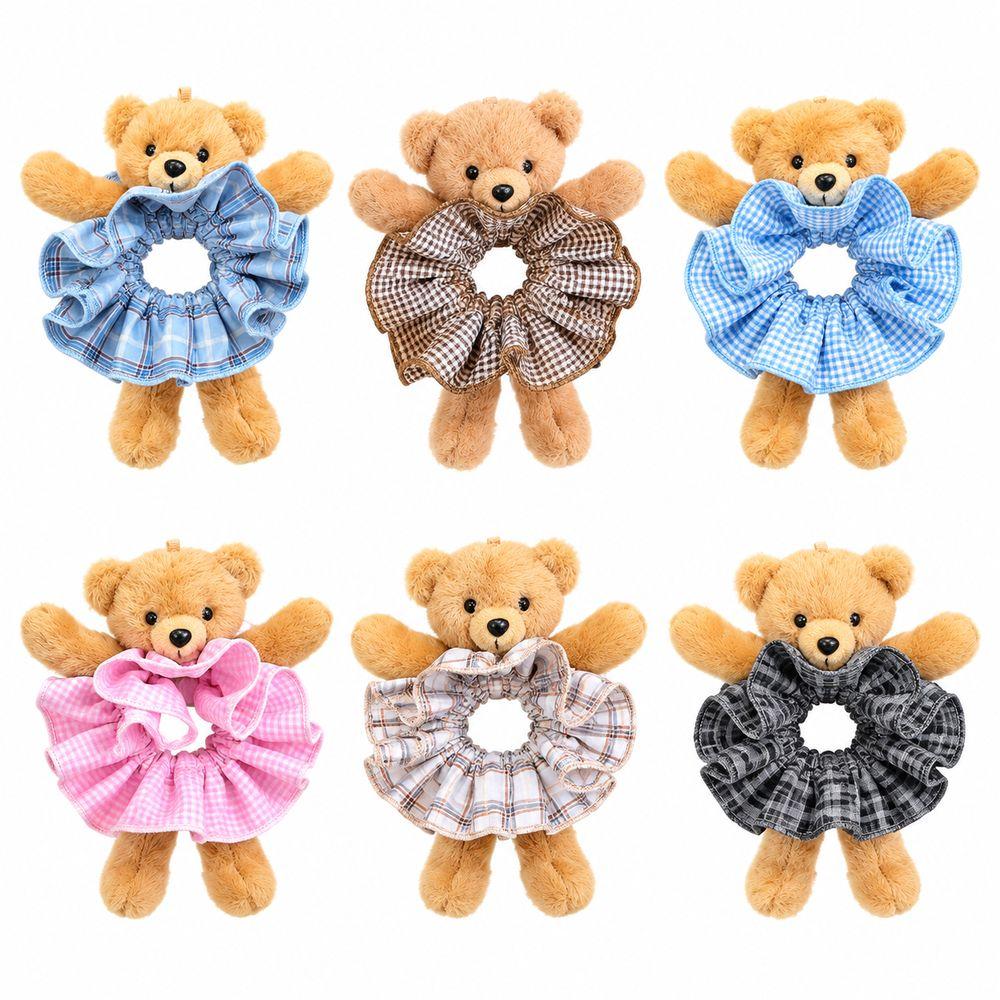 Gingham Plush Bear Scrunchie Scrunchie Hair Accessory Plush Hair Band Ear Fluffy Ponytail Holder