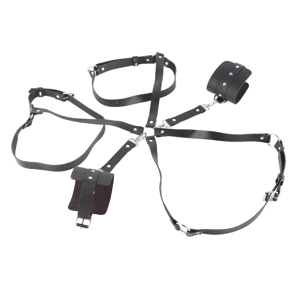 חגורת עור PU עם שרשרת ומנעול אבזם מתכת מתכוונן חגורת מותן קשורה סגנון אופנתי שחור