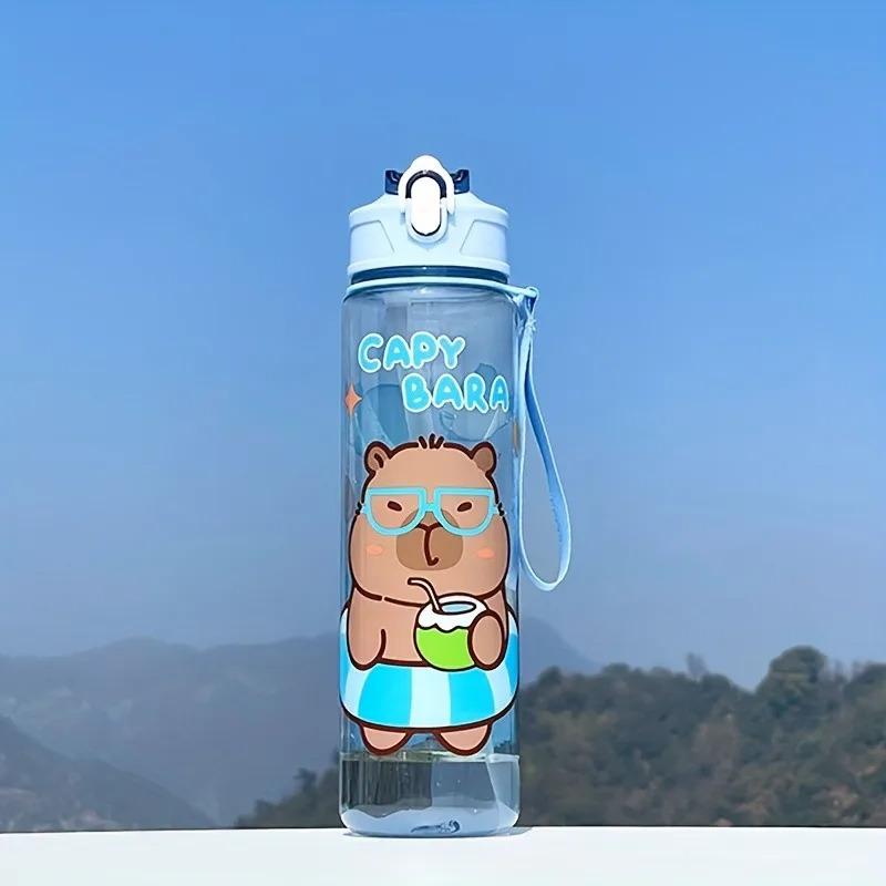 800ML Kids Water Bottle Creative Cartoon Plastic Cup With Straw&Hand Rope Large Capacity Outdoor Portable Water Cups