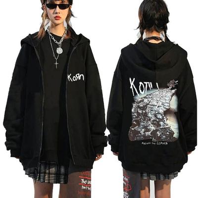 Korn Rock Band Ftl 25 Follow The Leader Mikina na zip Pánské Dámské Gotické Ležérní Mikiny na zip Pánské Vintage Grafika Bunda na zip