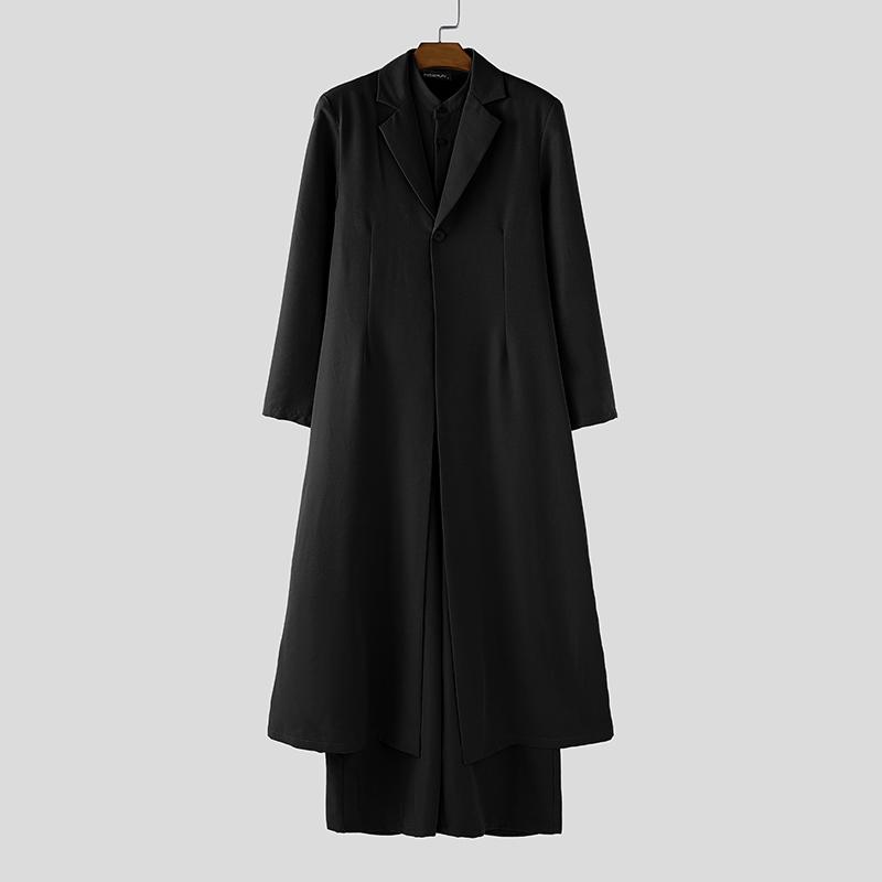 INCERUN Oversized Men Long Sleeve Shirts Long Jumpsuit Casual Two Pieces Sets Outfits