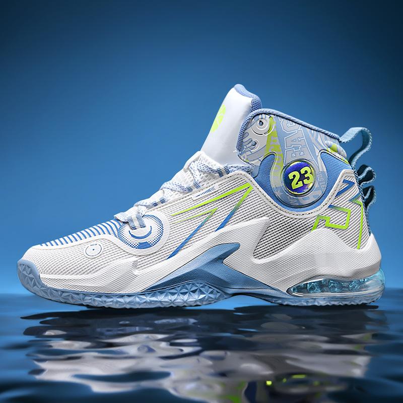 Basketball Shoes Boys Sneakers Air Cushion Shock Absorption Lightweight Medium Help Foot Protection Teenagers Medium Shoes High Top Shoes