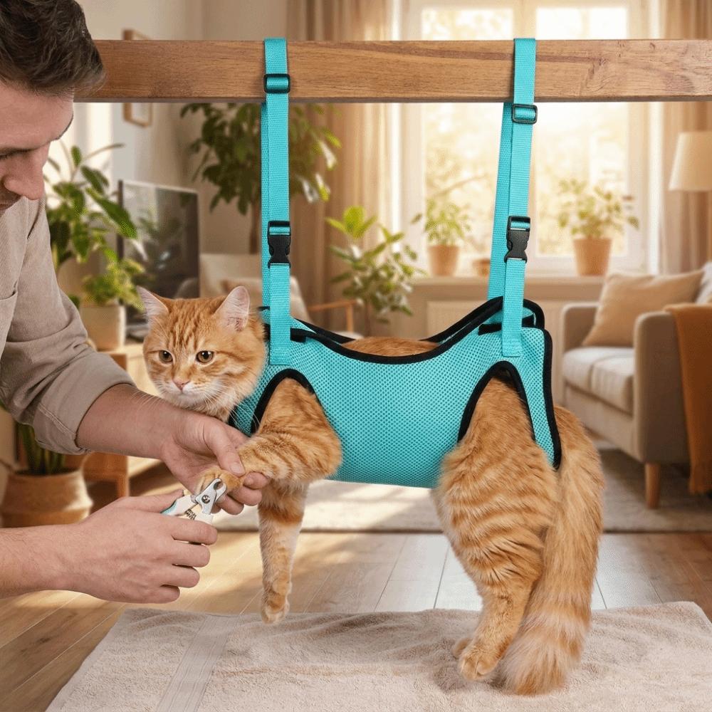 Breathable Mesh Pet Nail Trimming Hammock Adjustable Cat Bathing Bag Pet Grooming