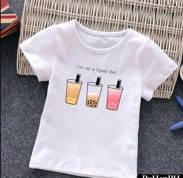 Cartoon Panda Graphic Tees Lovely Kids TShirt Cute Milk Tea Printed Baby Boys Girls Toddler Clothes Hot Sale