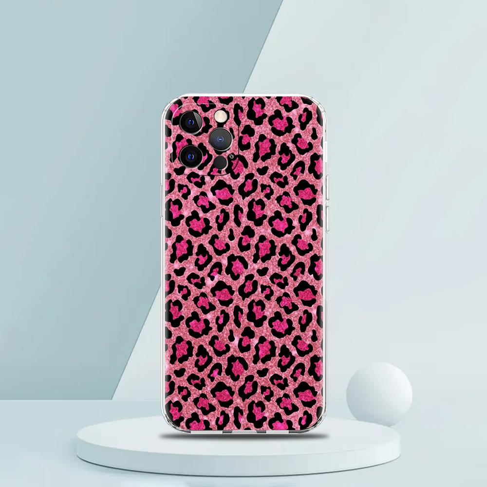 For iPhone 15 16 14 13 12 mini 11 Pro Max XS X XR SE 7 8 Plus Silicone Clear Cover Leopard Cheetah print Luxury Phone Case