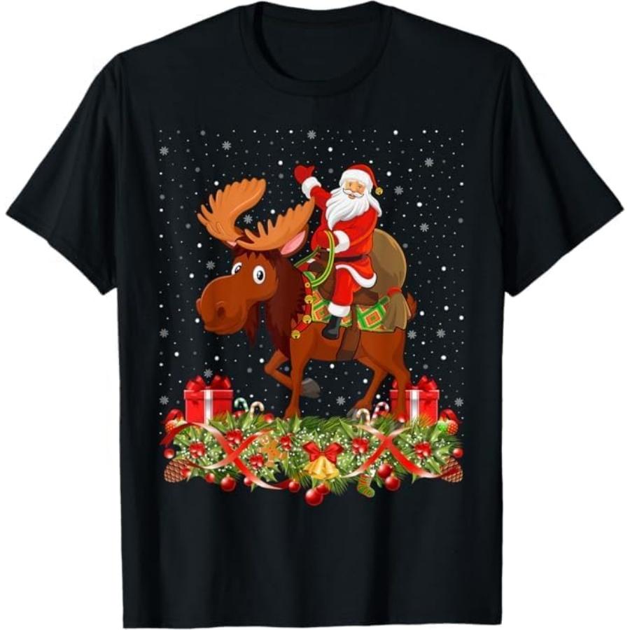 Moose Lover Xmas Gift Santa Riding Moose Christmas T-Shirt TRU Mens Womens Tank Top Sweatshirt Hoodie Longsleeve Black S