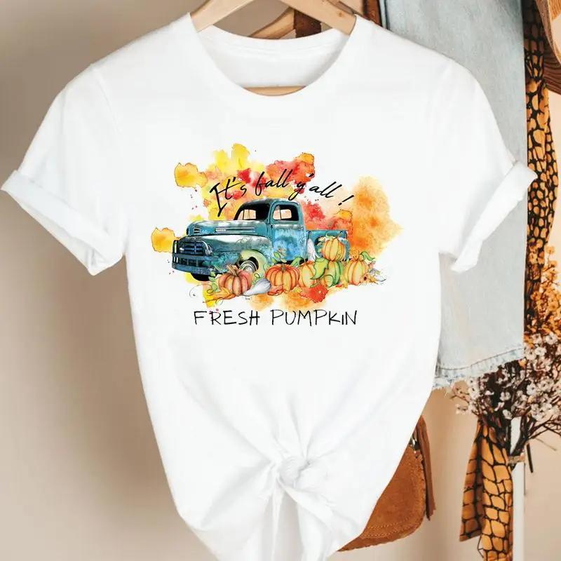 Fashion Womens Pumpkin Spice Coffee Thanksgiving Halloween Casual Crew Neck Short Sleeve Tshirt Women T Shirt