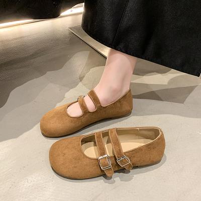 2025 Frühling neue französische koreanische Version flacher Mund runder Kopf Leder Old Money Stil Retro Mary Jane Einzelne Schuhe weiche Sohle Damenschuhe