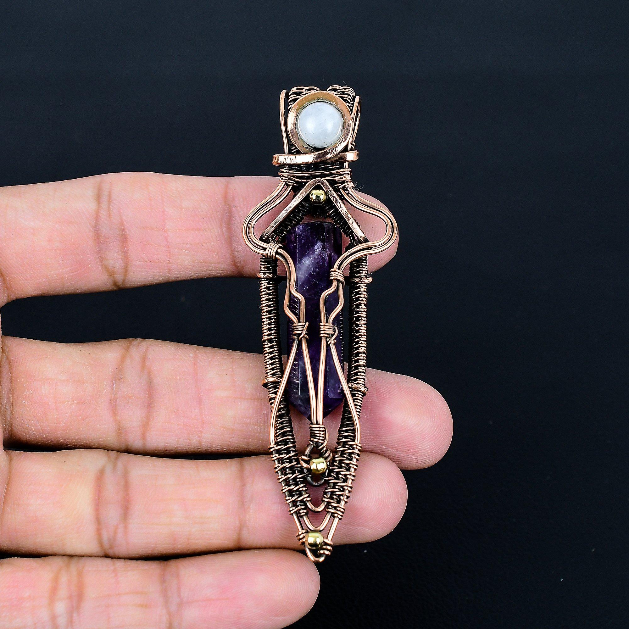 

Sage Amethyst Pendant, Gemstone 999 Copper Wire Wrapped Jewelry Pendant, Handmade Jewelry Birthstone Pendant, Gift For Him 2.55 Inches