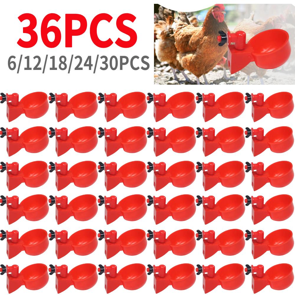 36PCS Chicken Duck Drinking Cup Automatic Drinker Chicken Feeder Plastic Poultry Farm Water Drinking Cups Feeding Watering Tools