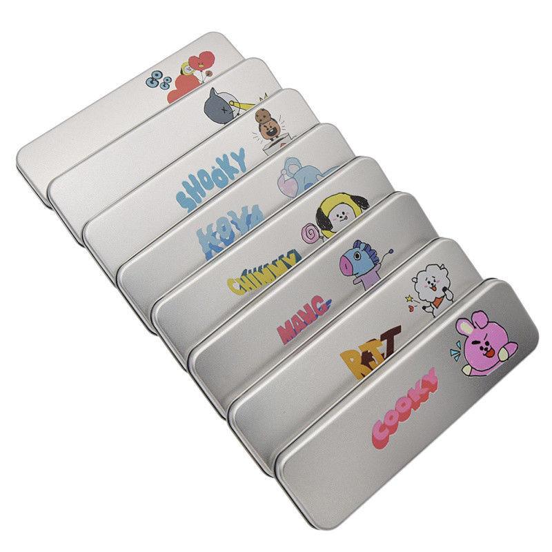 Bts Kpop Bt21 Metal Cartoon Pencil Box Shooky Chimmy Pen Study Stationery Case