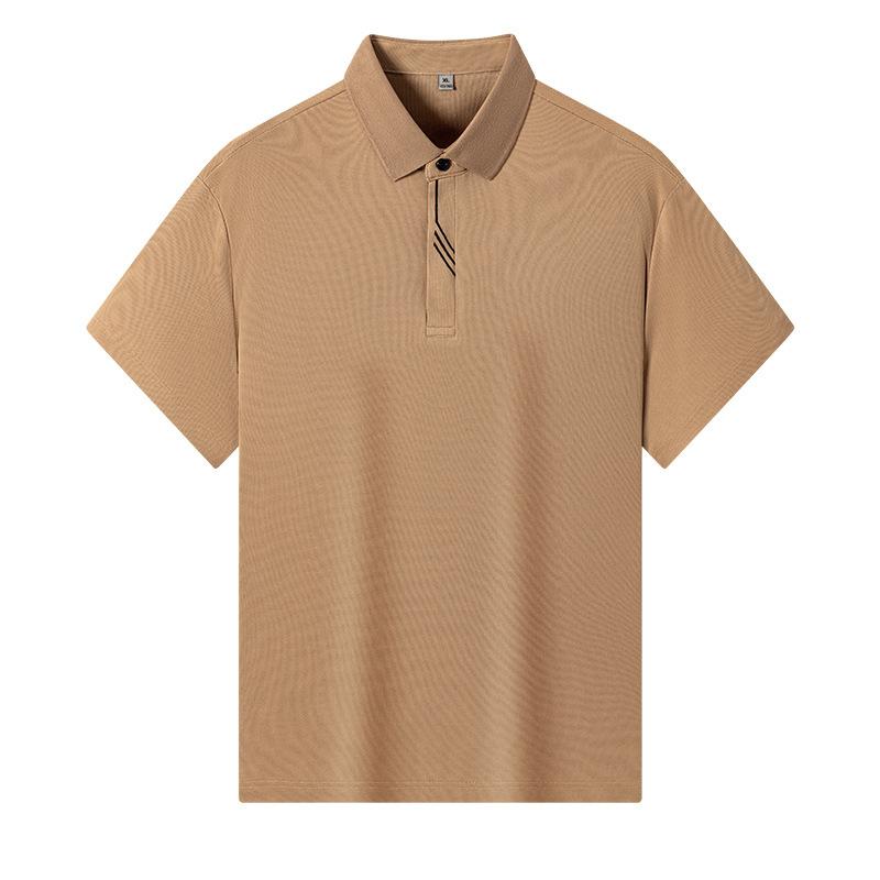 Men's White Ice Silk Short Sleeve Polo Shirt - Striped Placket Casual Business Formal Summer Top