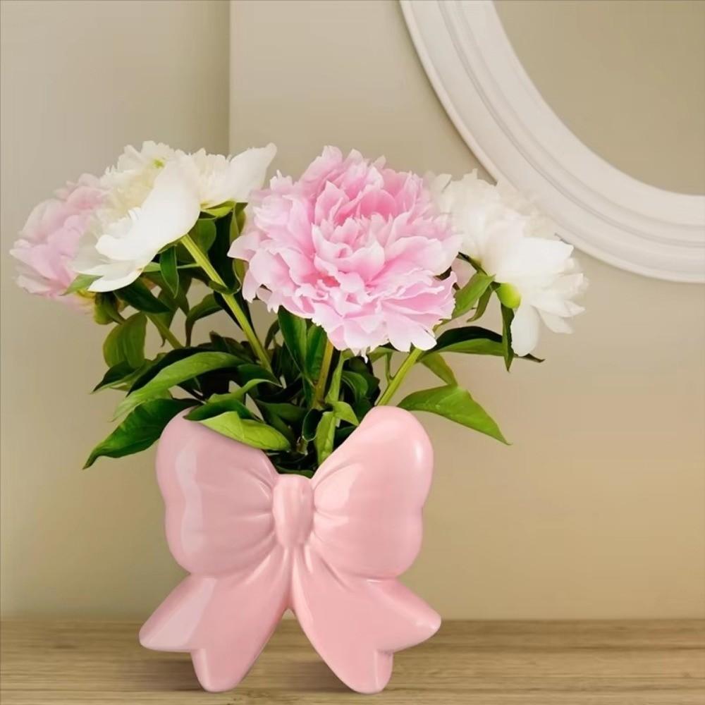 Creative Bowknot Ceramic Vase Small Handmade Desktop Ornament Vase Plant Flower Pot Dry Flowers Ornament