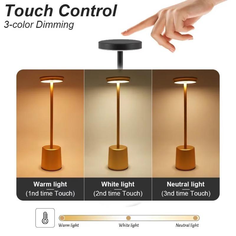 Simple LED Rechargeable Touch Metal Table Lamp Three Colors Bedside Cordless Desk Lamp Bar Outdoor Decoration Led Night Light