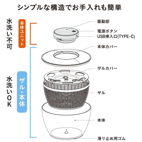 CB Japan Electric Cordless Salad Spinner, Vegetable Drainer, 4.75L Large Capacity, Cordless Type, USB Rechargeable, Cordless Salad Spinner, atomico