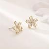 Women' & Suitable for 2pcs Golden-Toned Five-Petal Flower Earrings with Cubic Synthetic Cubic Zirconiaia - Five-Petal Flower Stud Earrings