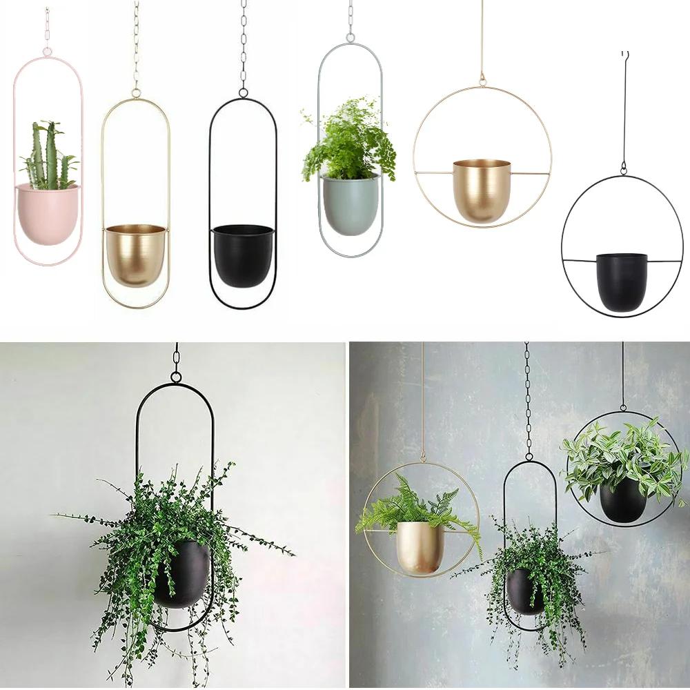 2026 New 10 Type Metal Hanging Flower Pot Nordic Chain Hanging Planter Basket Flower Vase for Home Garden Balcony Decoration