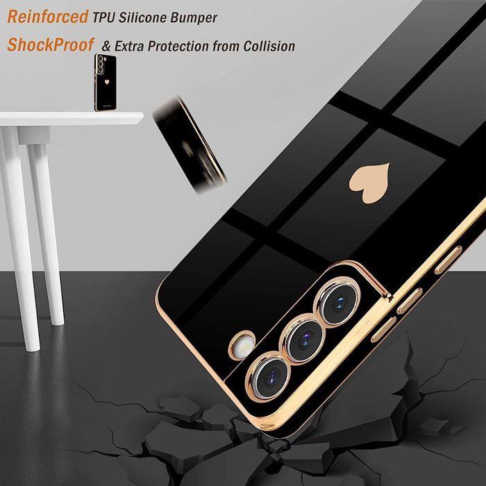 Coque de protection - BOOLING - Samsung Galaxy S21 - Silicone Noir - Motif Coeur Doré - Antichoc