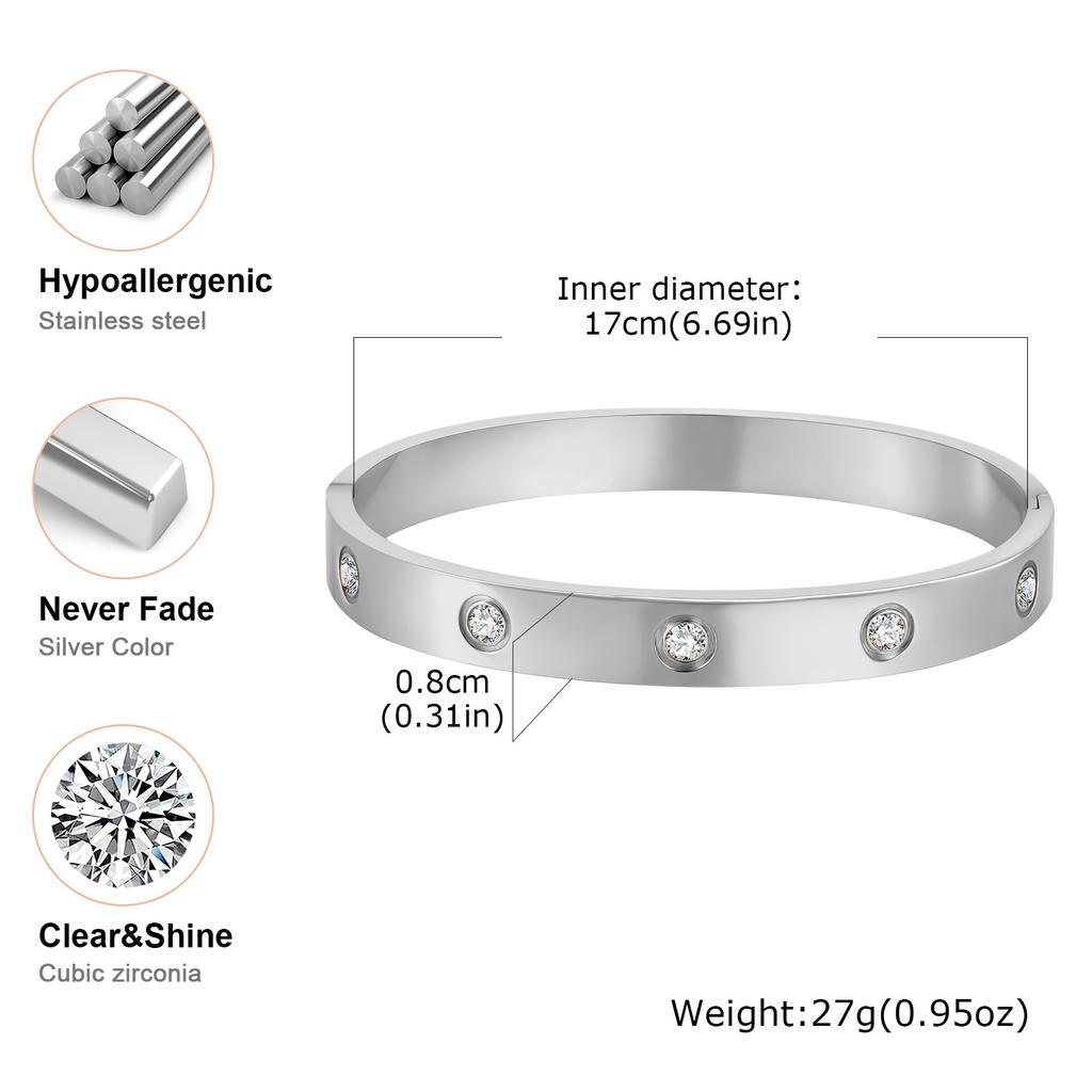 Luxurious Cubic Zircon Openable Bracelet for Women ,Stainless Steel Round Bangle Bracelets,Charm Jewelry Gifts