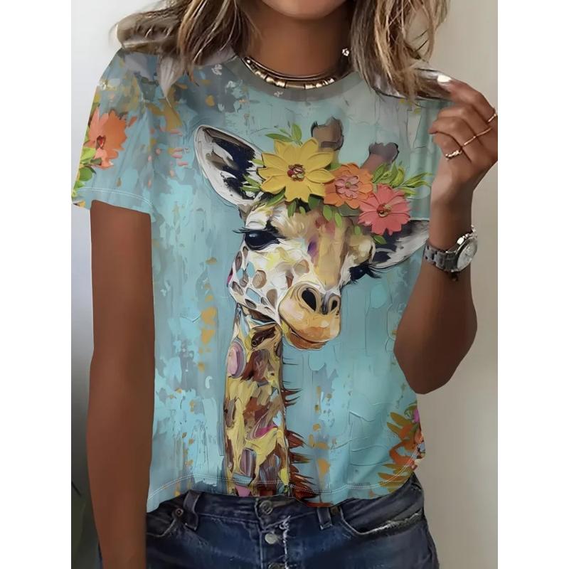 

Women s T-shirt 3D Pattern Printed Casual Short Sleeved Colorful Animal Pattern Printing O-Neck Top Fashionable Street Women s Clothing 6XL