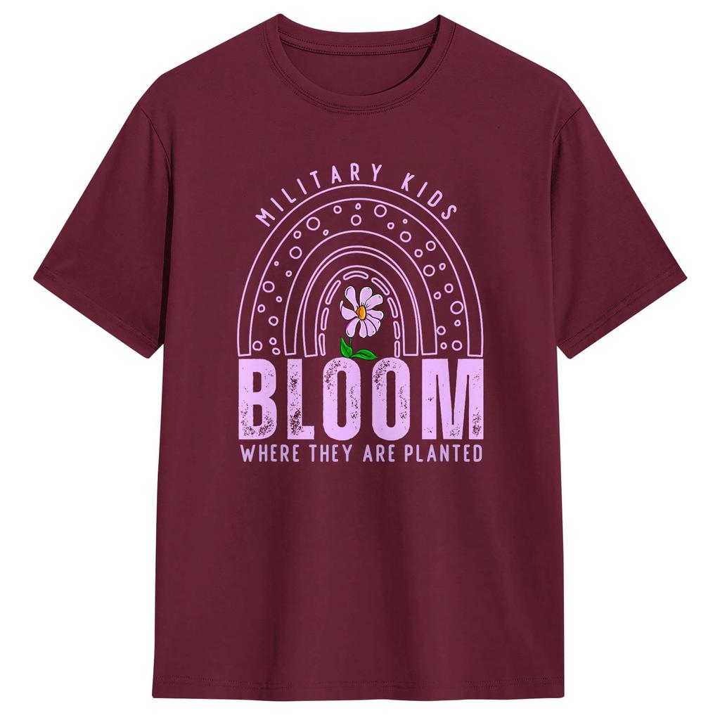 Streetwear T Shirt Military Kid Dandelion Bloom Where TheyRe Planted Purple Up Pure Cotton T Shirts for Unisexs Summer Clothes