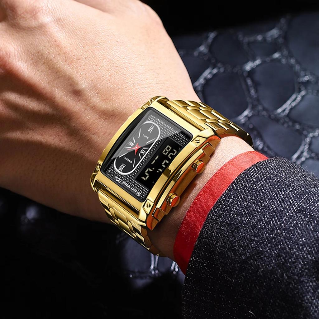BINBOND 2311 Luxury Men's Quartz Watch Luminous LED Electronic Watch for Man Water-Resistant Stainless Steel Strap Reloj Hombre