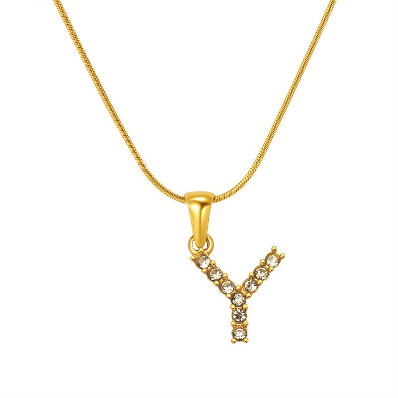 European & American Stainless Steel Diamond Alphabet Pendant Clavicle Chain Necklace for Women