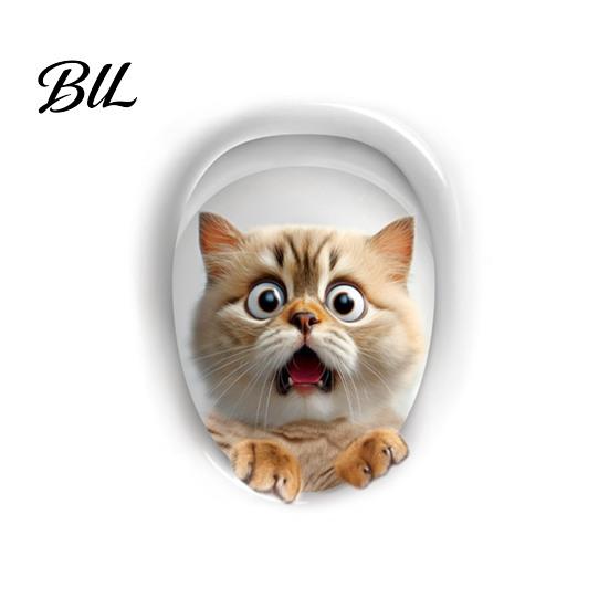 Selbstklebende Toilettenaufkleber 3D Cartoon Katze Toilettenaufkleber, Wasserdicht Süßes Tier Deckel Kreatives Sitzflächen Kunstaufkleber, Lustige Selbstklebende Badezimmerwand