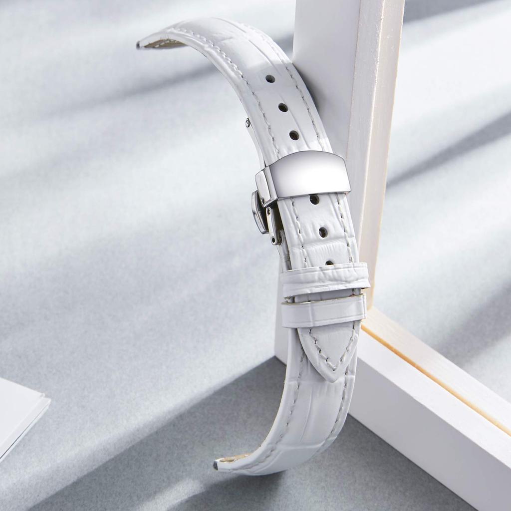 Watch Genuine Leather Replacement Genuine Natural Leather Calf 10 12 Sizes 3 Buckle Colors [BINLUN] Band, Band, Leather, Pattern, Leather, Unisex,