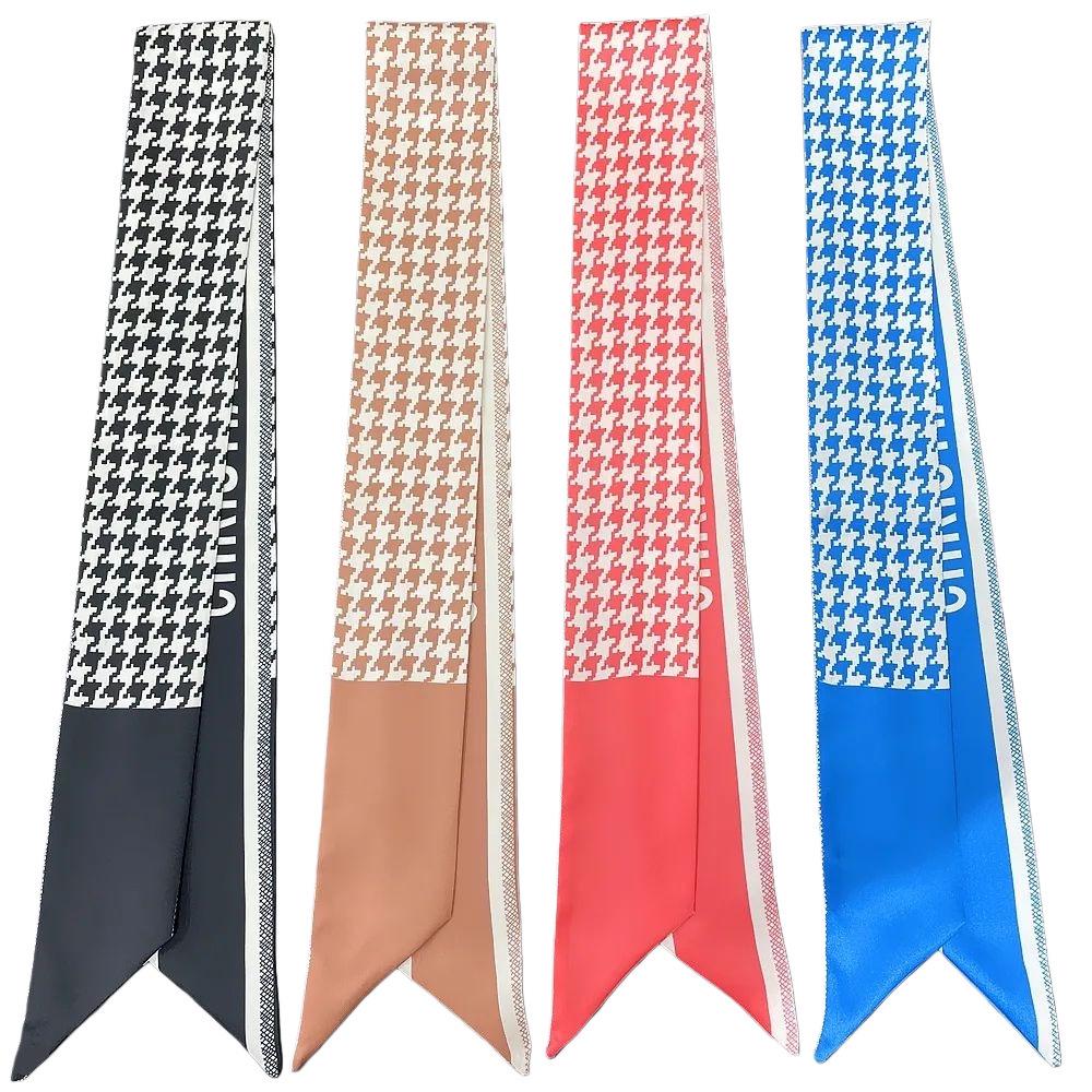 Korean Retro Houndstooth Silk Scarf: Women's Flowy Long Strip, College Style Hair & Bag Accessory