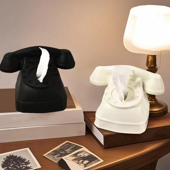 Rotary Phone Tissue Holder Nostalgic Landline Phone Tissue Box Cover Retro Landline Tissue Dispenser for Home Living Room Bedroom Desktop Decor